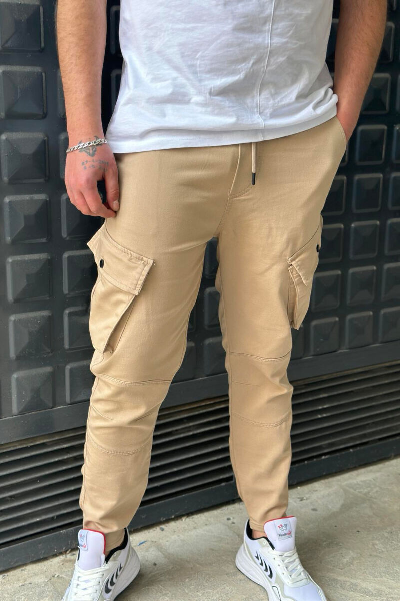 LACING POCKET ONE COLOR MEN CARGO PANTS BEIGE/BEZHE - 3