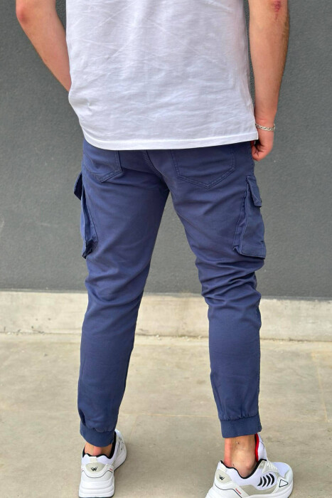 LACING POCKET ONE COLOR MEN CARGO PANTS BLUE/BLU - 3