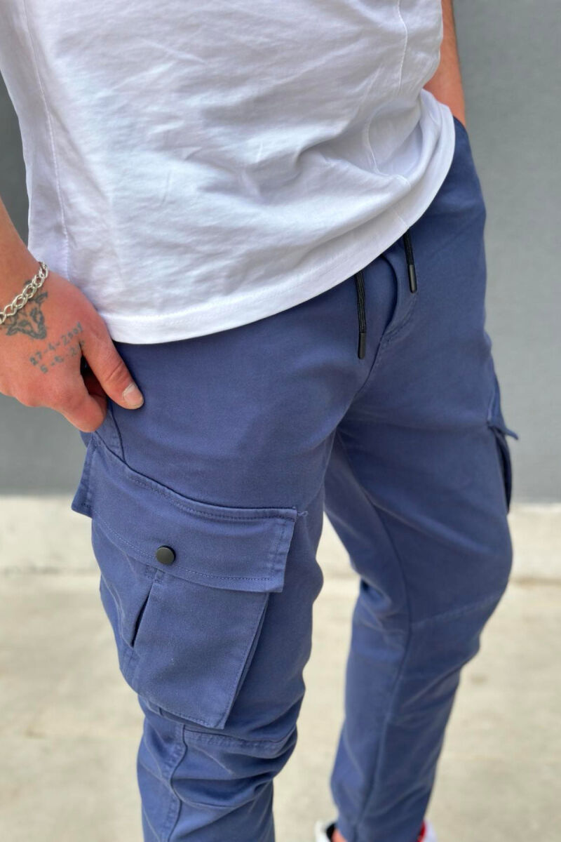 LACING POCKET ONE COLOR MEN CARGO PANTS BLUE/BLU - 4