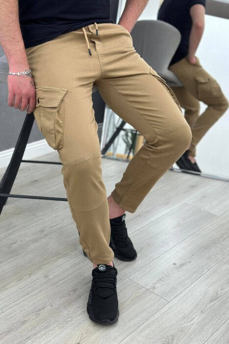 LACING POCKET ONE COLOR MEN CARGO PANTS BROWN/KAFE - 2