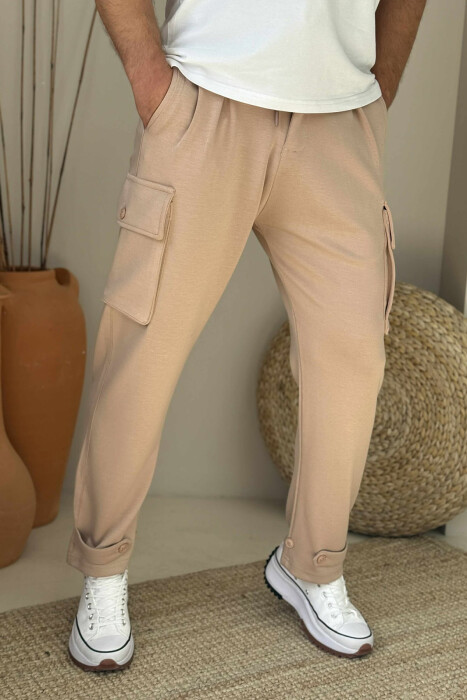 LACING POCKETS DETAIL MEN PANTS BEIGE/BEZHE - KLAUDIO FASHION