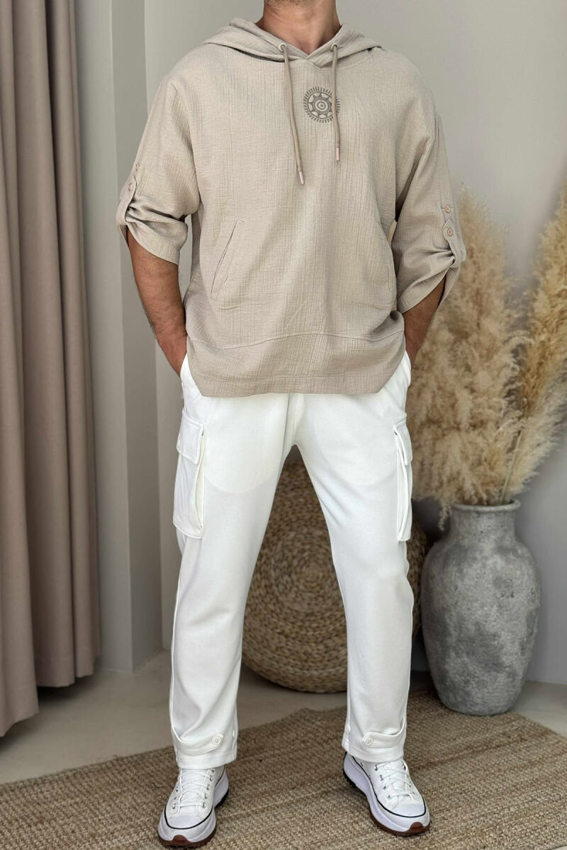 LACING POCKETS DETAIL MEN PANTS WHITE-E BARDHE - 1