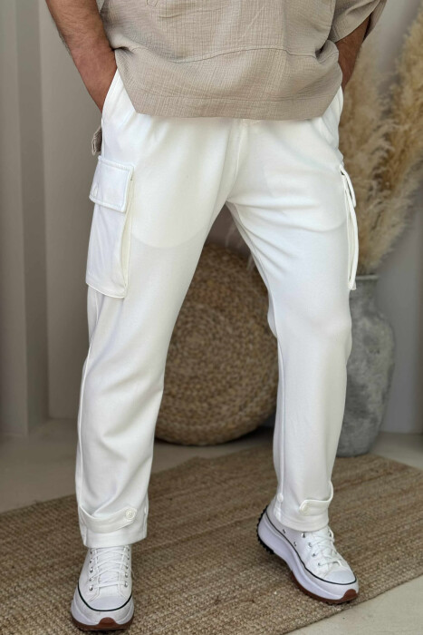 LACING POCKETS DETAIL MEN PANTS WHITE-E BARDHE - 2