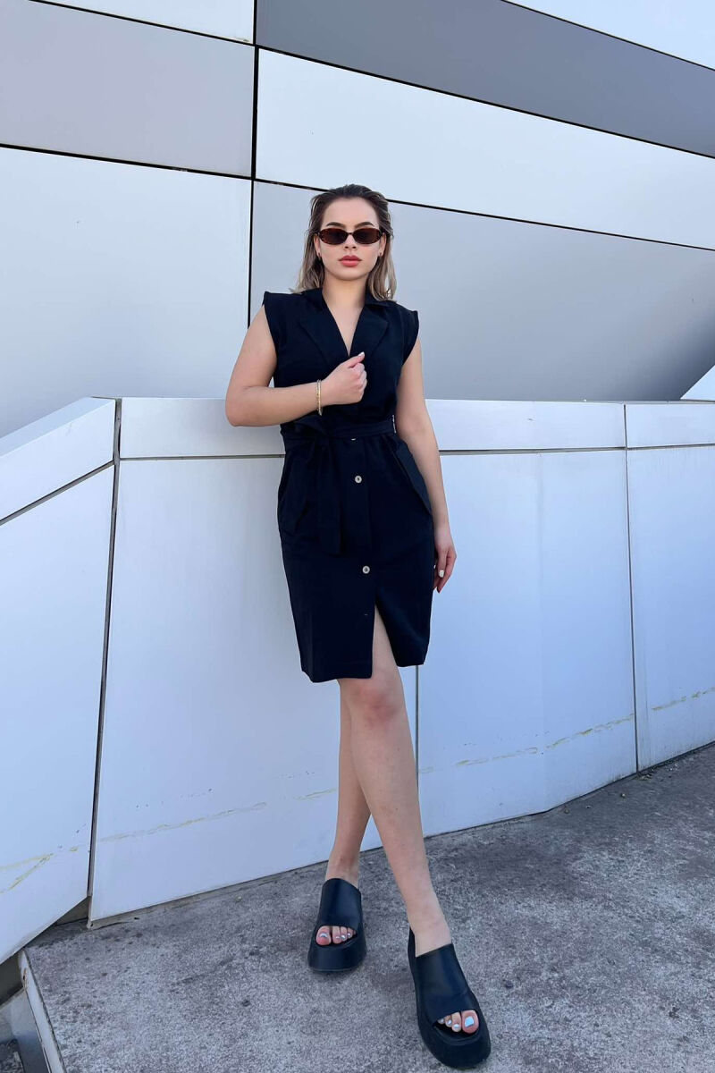 LACING POCKETS DETAIL POLO NECK WOMEN DRESS BLACK/ E ZEZE - 2