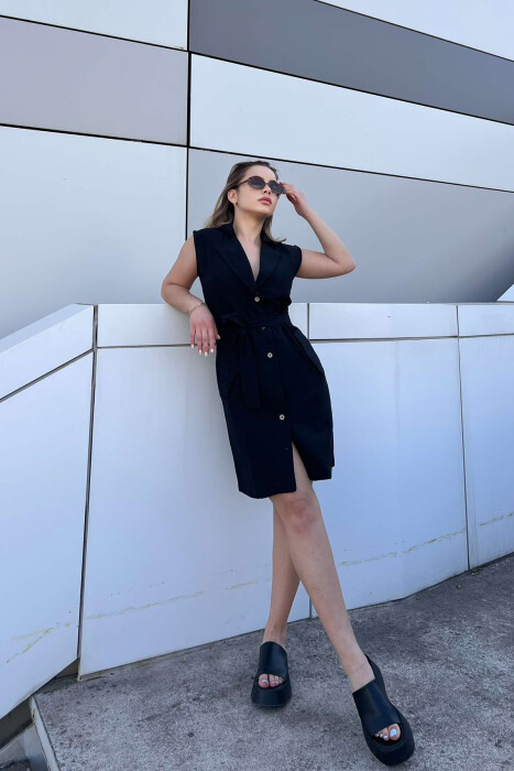LACING POCKETS DETAIL POLO NECK WOMEN DRESS BLACK/ E ZEZE - 3
