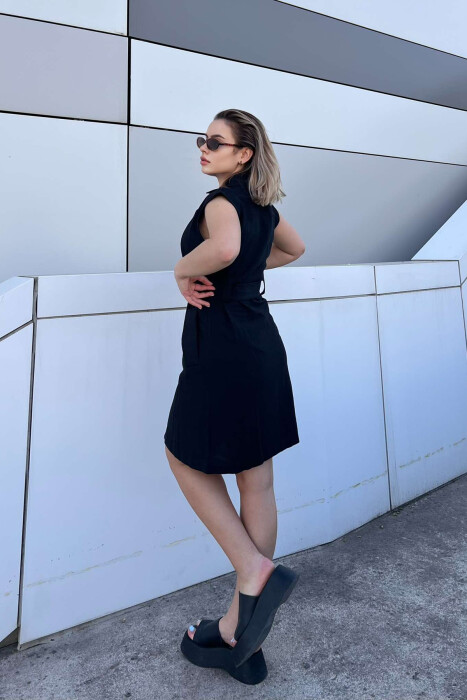 LACING POCKETS DETAIL POLO NECK WOMEN DRESS BLACK/ E ZEZE - 4