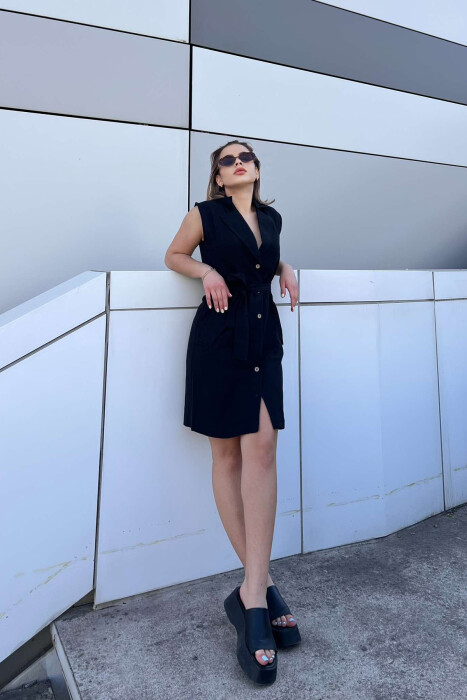 LACING POCKETS DETAIL POLO NECK WOMEN DRESS BLACK/ E ZEZE 