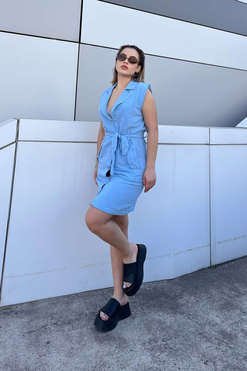 LACING POCKETS DETAIL POLO NECK WOMEN DRESS LIGHTBLUE/BZ - 2