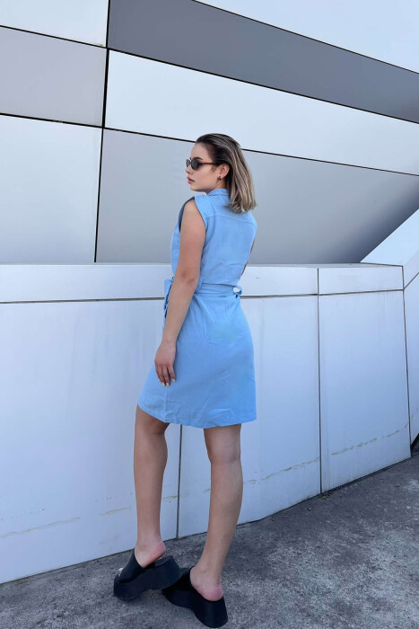 LACING POCKETS DETAIL POLO NECK WOMEN DRESS LIGHTBLUE/BZ - 4