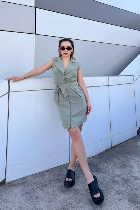 LACING POCKETS DETAIL POLO NECK WOMEN DRESS MINT/MENTE 