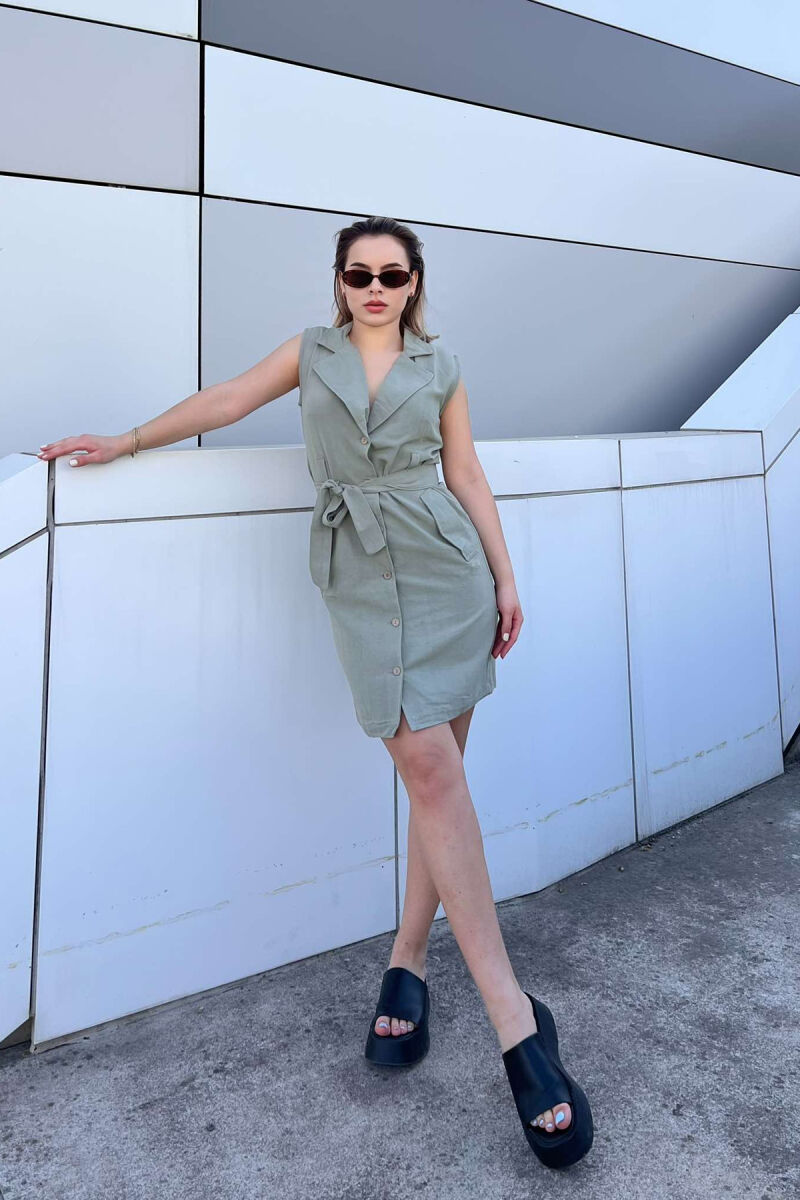LACING POCKETS DETAIL POLO NECK WOMEN DRESS MINT/MENTE - 1