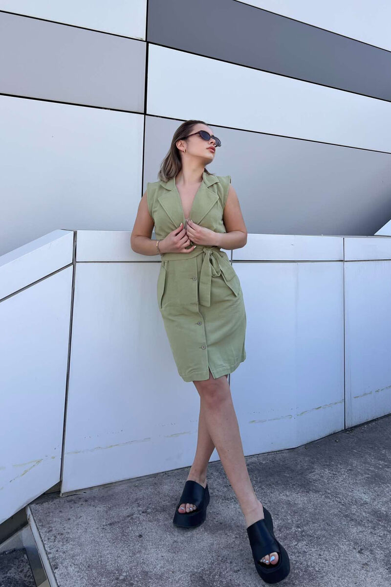 LACING POCKETS DETAIL POLO NECK WOMEN DRESS OLIVE/ULLI - 3