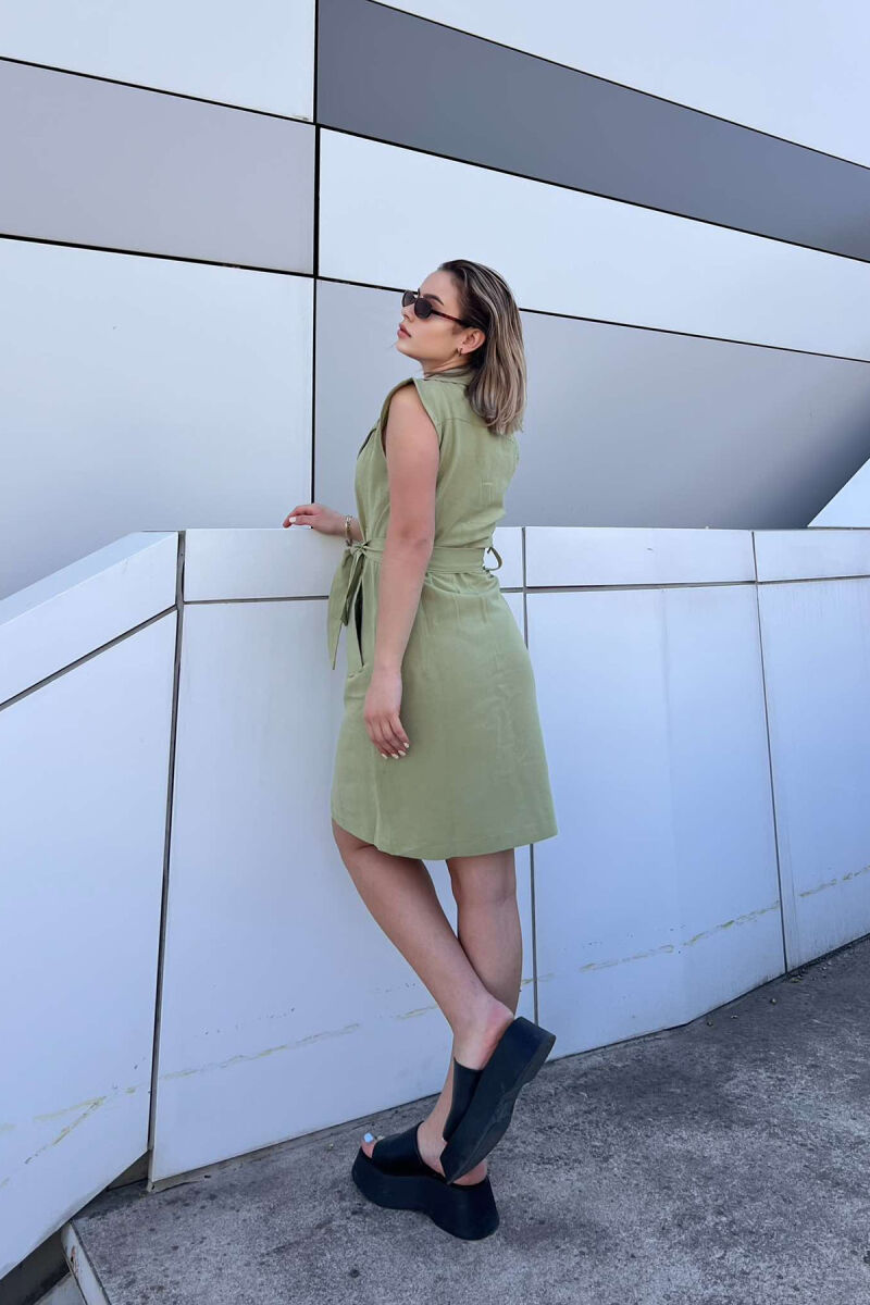LACING POCKETS DETAIL POLO NECK WOMEN DRESS OLIVE/ULLI - 4