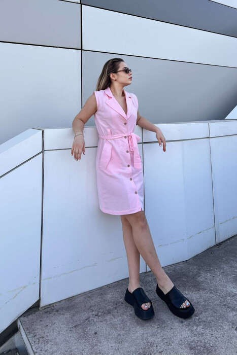 LACING POCKETS DETAIL POLO NECK WOMEN DRESS PINK/ROZE - 2