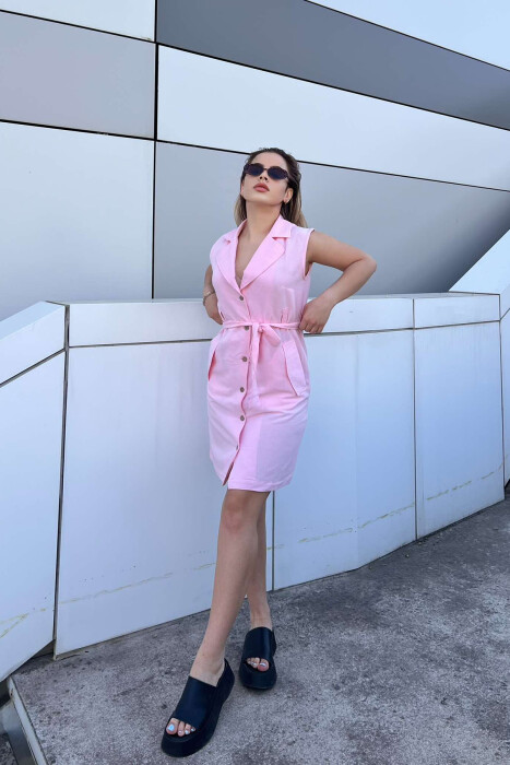 LACING POCKETS DETAIL POLO NECK WOMEN DRESS PINK/ROZE - 3
