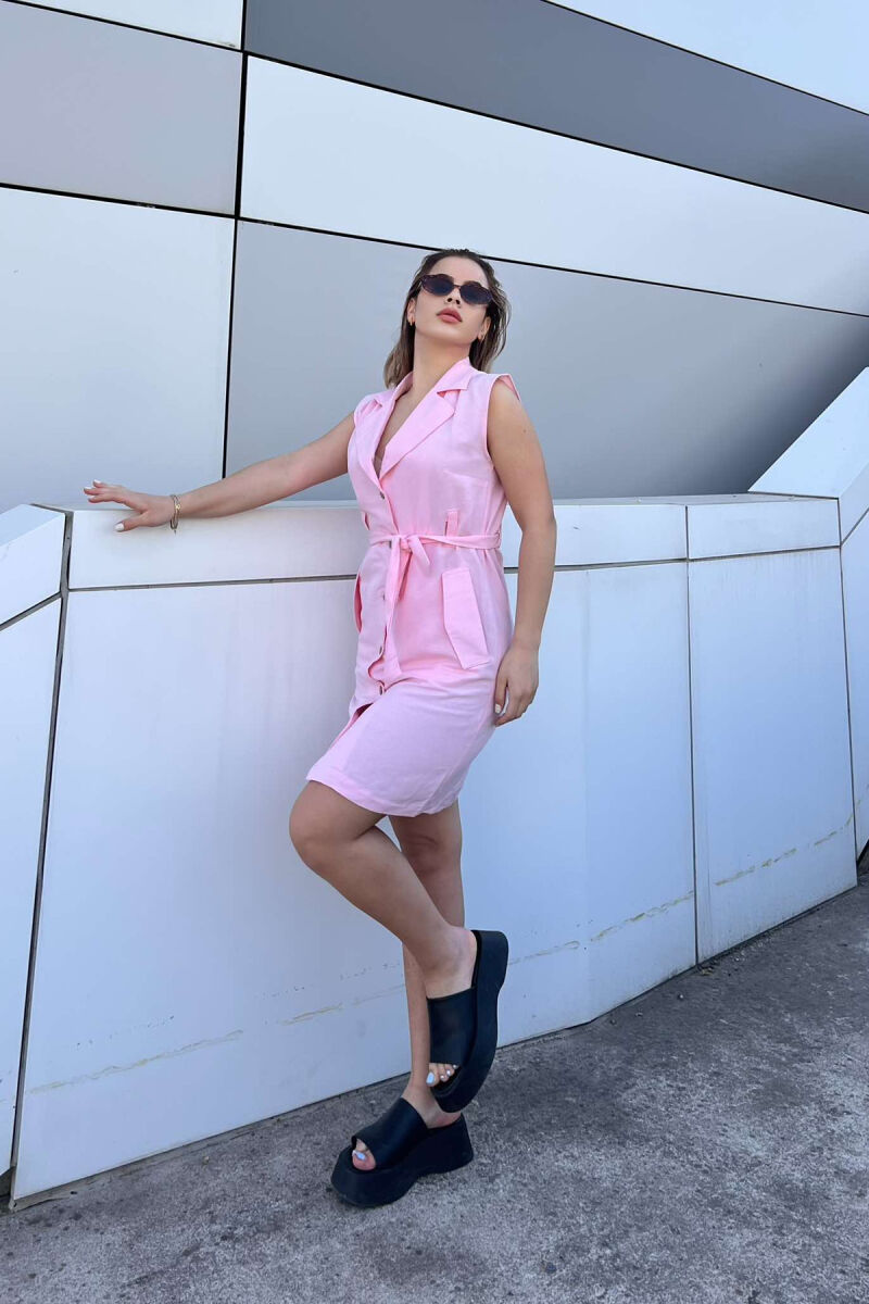LACING POCKETS DETAIL POLO NECK WOMEN DRESS PINK/ROZE - 4