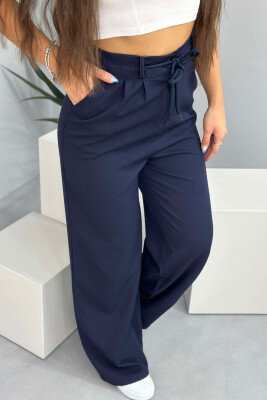 LACING SEMI ELASTIC WAIST WOMEN TROUSERS DARK BLUE/BEE 