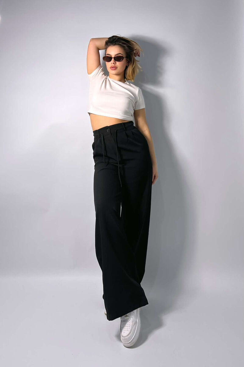 LACING SEMI ELASTIC WAIST WOMEN TROUSERS IN BLACK COLOR - 2