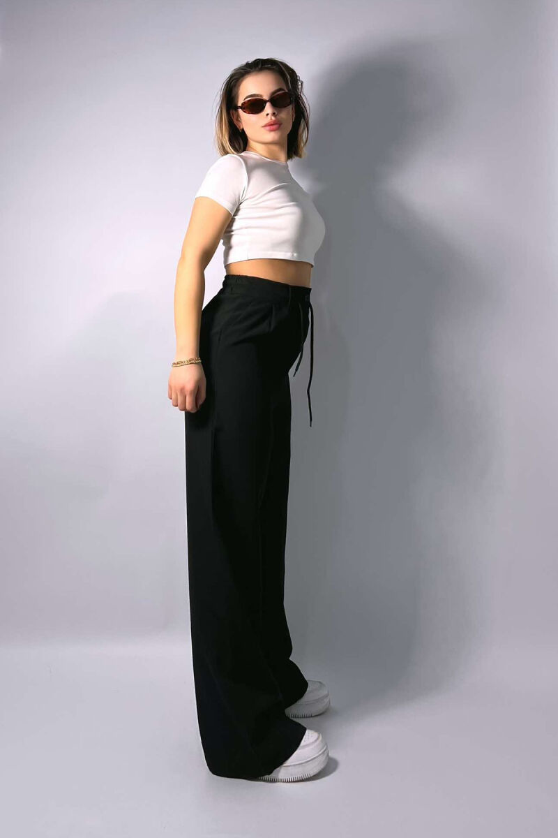 LACING SEMI ELASTIC WAIST WOMEN TROUSERS IN BLACK COLOR - 4