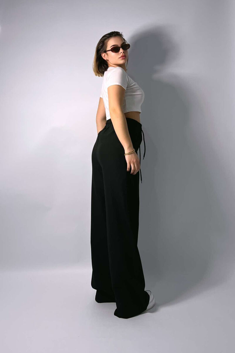 LACING SEMI ELASTIC WAIST WOMEN TROUSERS IN BLACK COLOR - 5