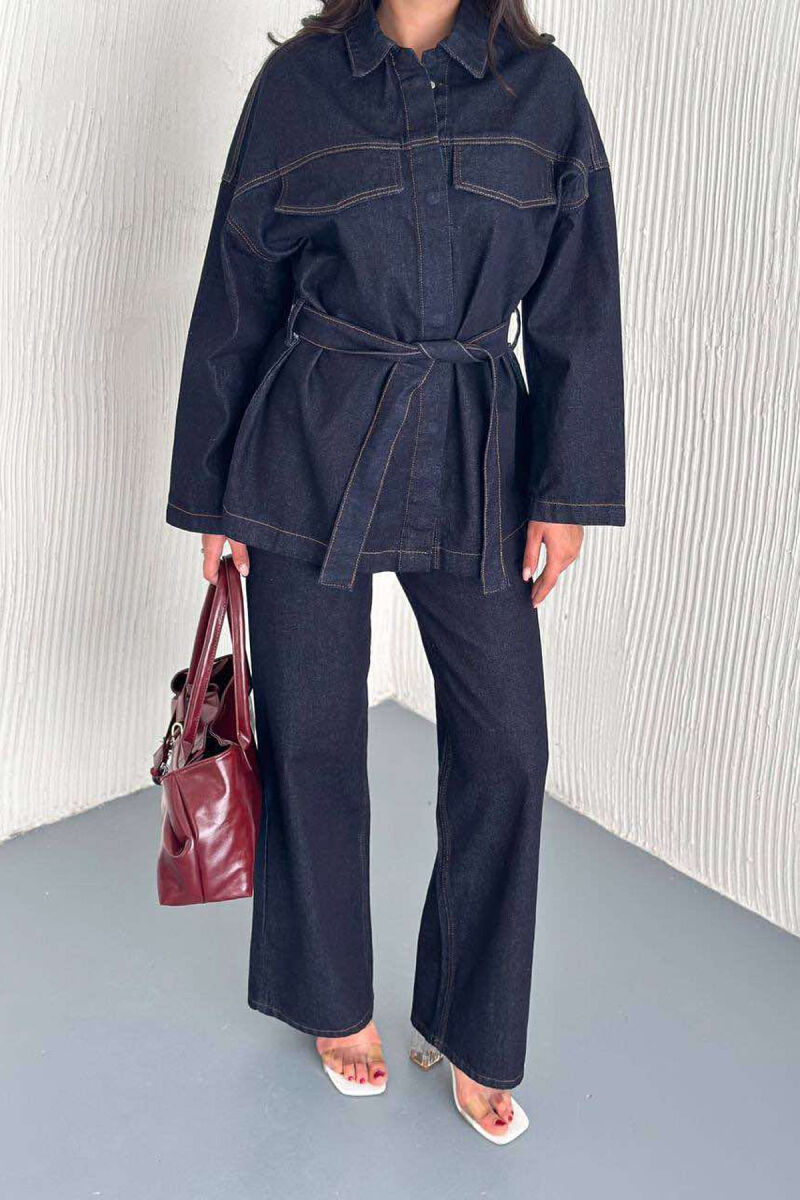 LACING SHIRT+JEANS DENIM WOMEN SET IN DARK BLUE COLOR - 2