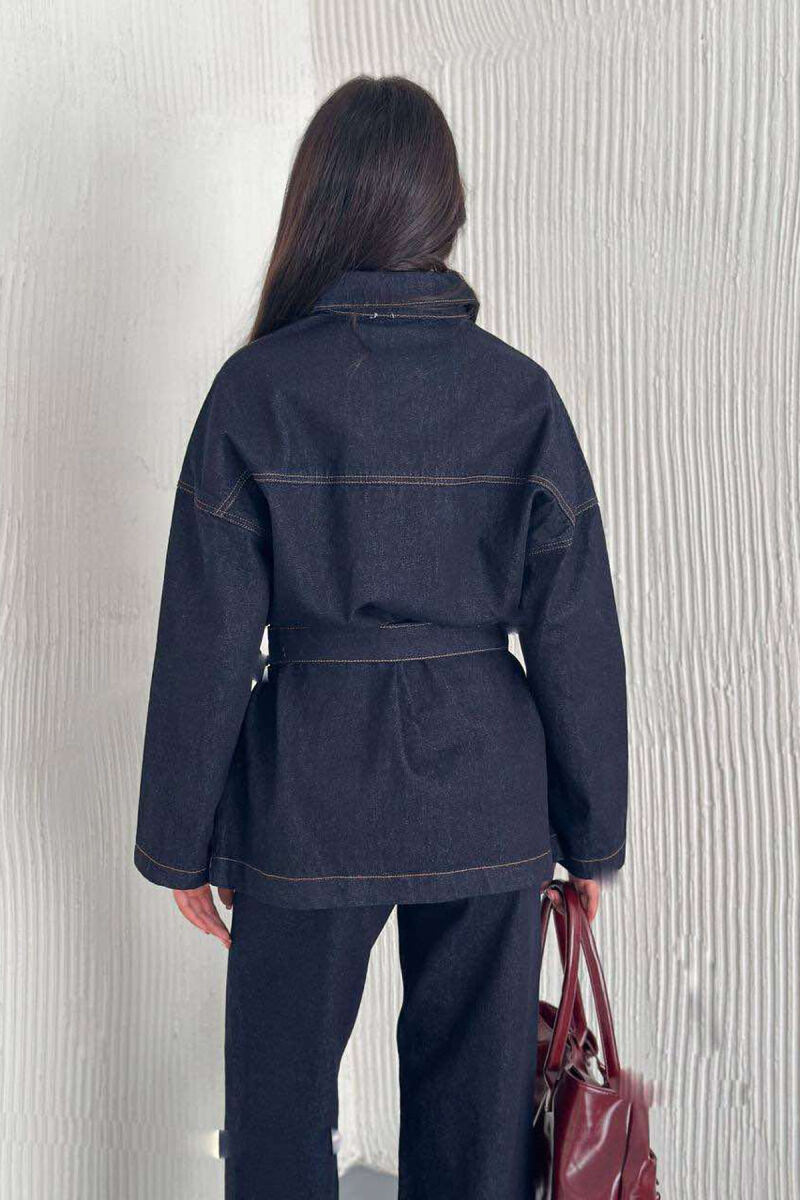 LACING SHIRT+JEANS DENIM WOMEN SET IN DARK BLUE COLOR - 3