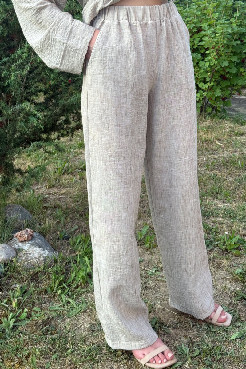 LACING SHIRT+TROUSERS ONE COLOR WOMEN SET BEIGE/BEZHE - 5