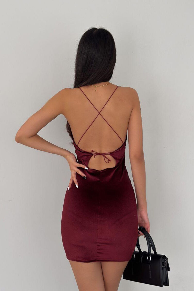 LACING SHORT VELVET DRESS BURGUNDY/VISHNJE - 4