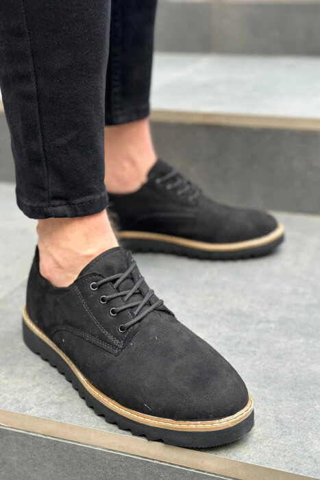 LACING SIMPLE MAN SHOES BALCK+BEIGE ZEBZH - 1