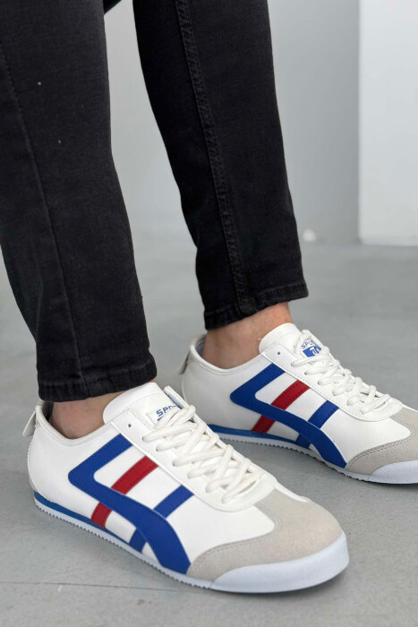 LACING SIMPLE MEN SNEAKERS WHITE-BLUE/BABL - KLAUDIO FASHION