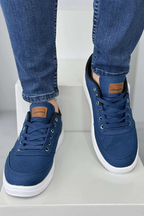 LACING SIMPLE ONE COLOR MEN SNEAKERS BLUE/BLU - 4