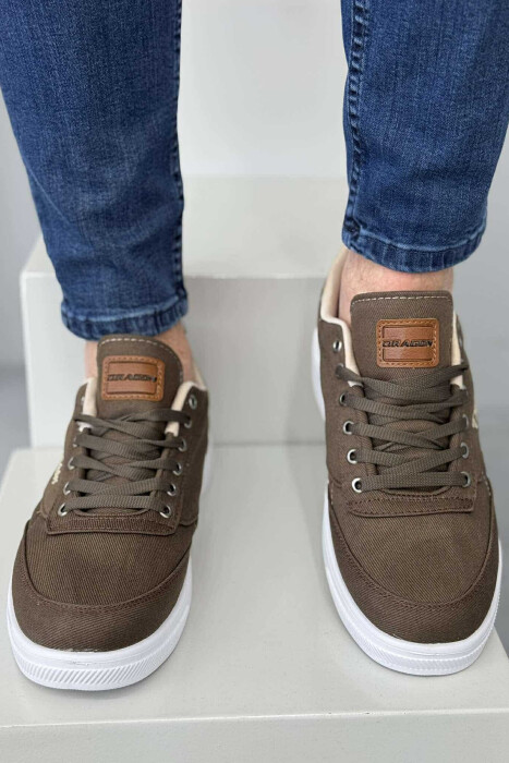 LACING SIMPLE ONE COLOR MEN SNEAKERS BROWN/KAFE - 4