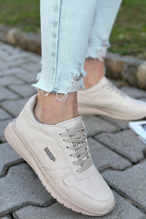 LACING SIMPLE WOMAN SNEAKERS LEATHER BEIGE/BEZHE LEKURE - 6