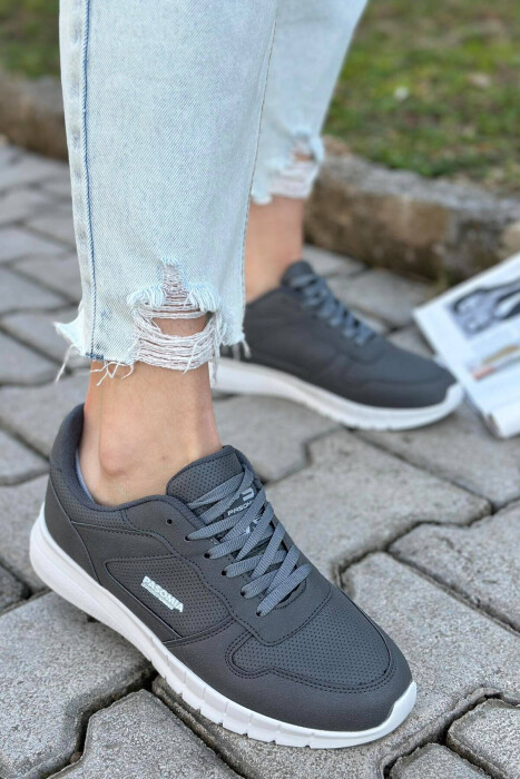 LACING SIMPLE WOMAN SNEAKERS LEATHER DARK GREY/GRI ERRET LEKURE - 3