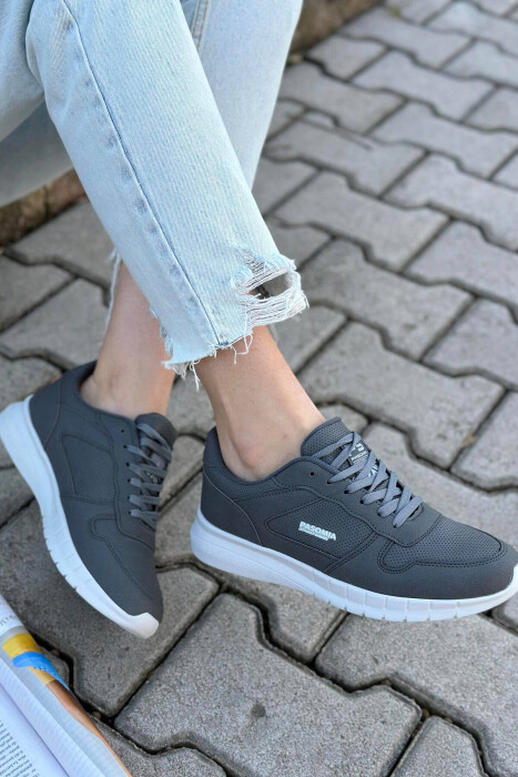 LACING SIMPLE WOMAN SNEAKERS LEATHER DARK GREY/GRI ERRET LEKURE - 4