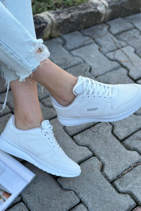 LACING SIMPLE WOMAN SNEAKERS LEATHER WHITE/BARDHE LEKURE - 3