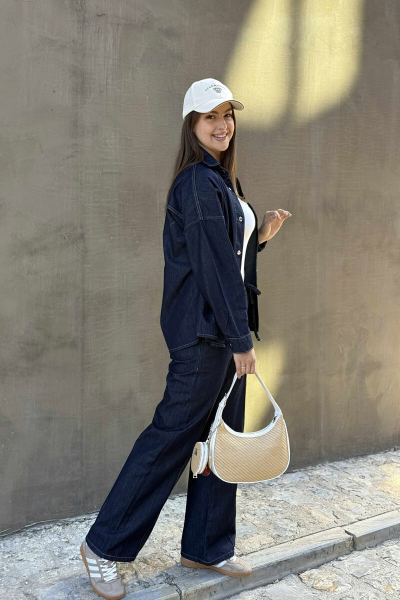 LACING TROUSERS+SHIRT DENIM WOMEN SET BLUE/BLU - 3