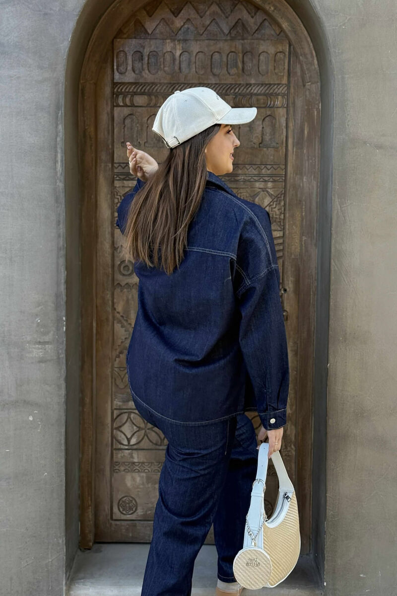 LACING TROUSERS+SHIRT DENIM WOMEN SET BLUE/BLU - 6