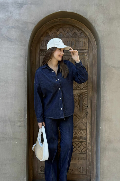 LACING TROUSERS+SHIRT DENIM WOMEN SET BLUE/BLU - 5