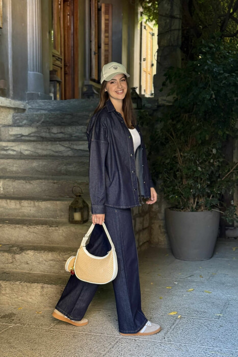 LACING TROUSERS+SHIRT DENIM WOMEN SET BLUE/BLU - 2