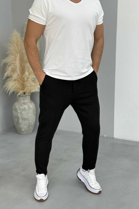 LACING WAIST KNITTED ONE COLOR MEN PANTS BLACK/ E ZEZE - 1