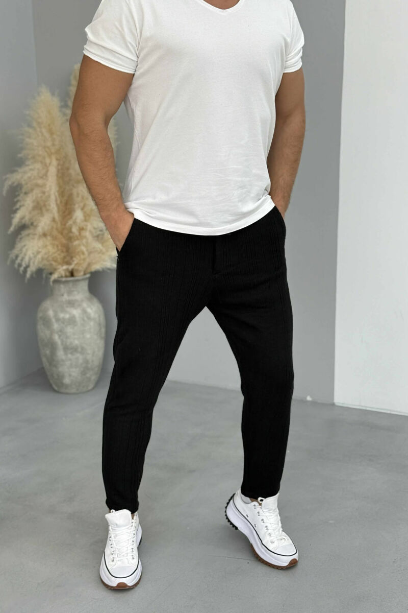 LACING WAIST KNITTED ONE COLOR MEN PANTS BLACK/ E ZEZE - 1