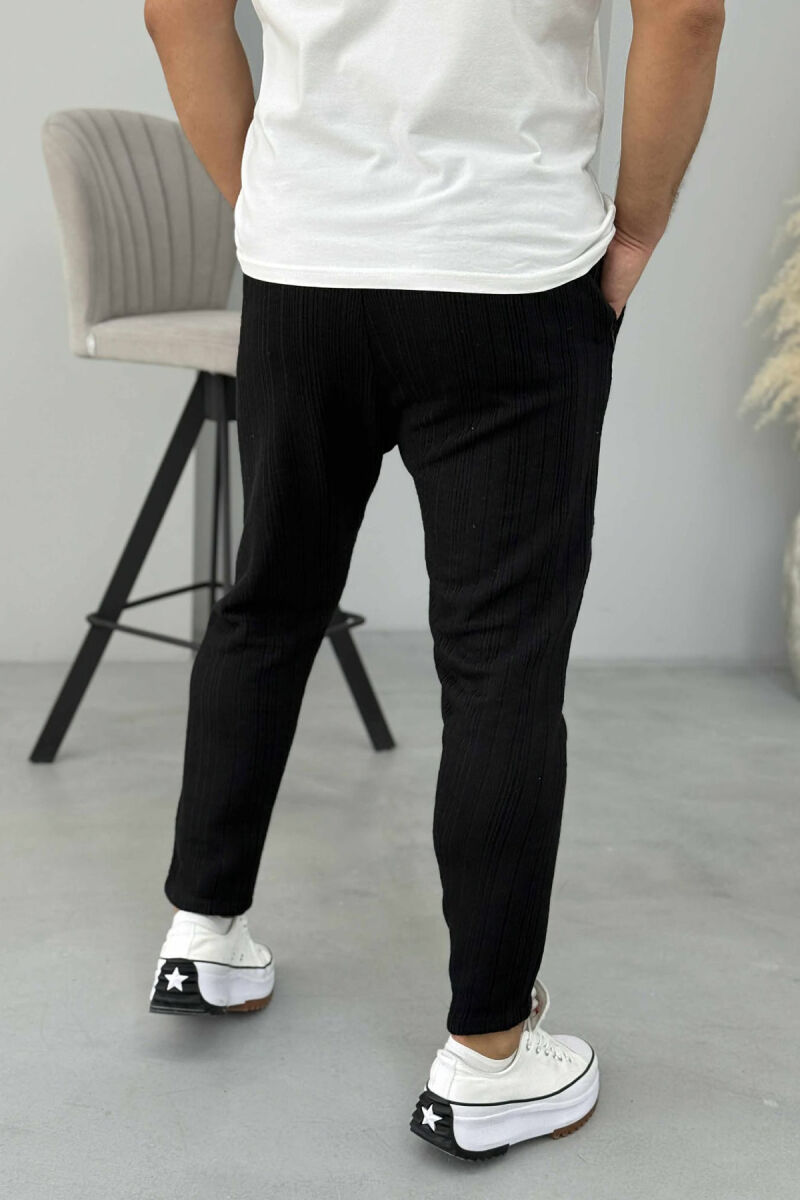 LACING WAIST KNITTED ONE COLOR MEN PANTS BLACK/ E ZEZE - 2
