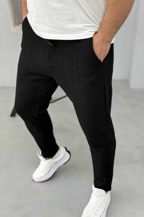 LACING WAIST KNITTED ONE COLOR MEN PANTS BLACK/ E ZEZE - 3