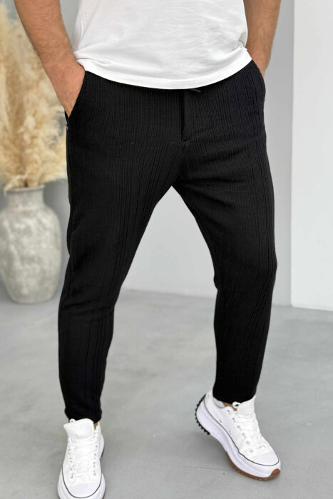 LACING WAIST KNITTED ONE COLOR MEN PANTS BLACK/ E ZEZE - 4