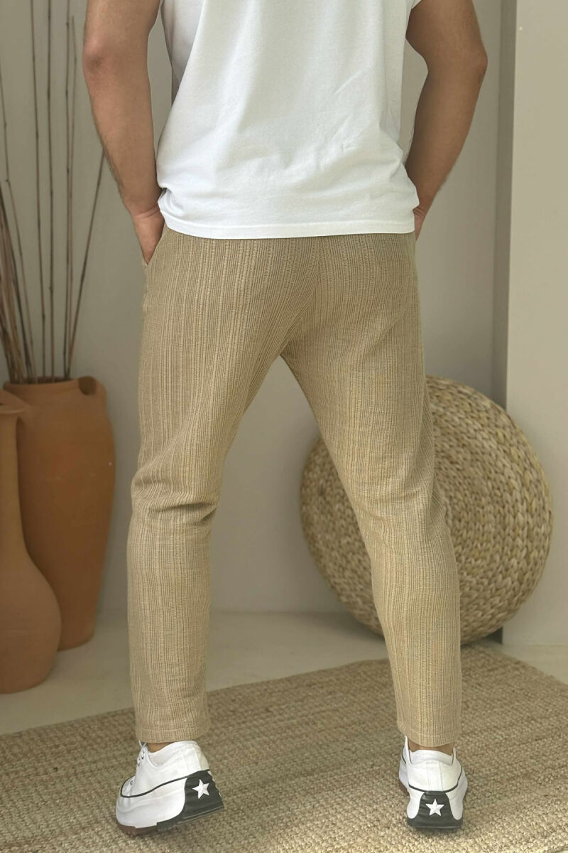 LACING WAIST KNITTED ONE COLOR MEN PANTS LIGHT BROWN/KAZB - 2