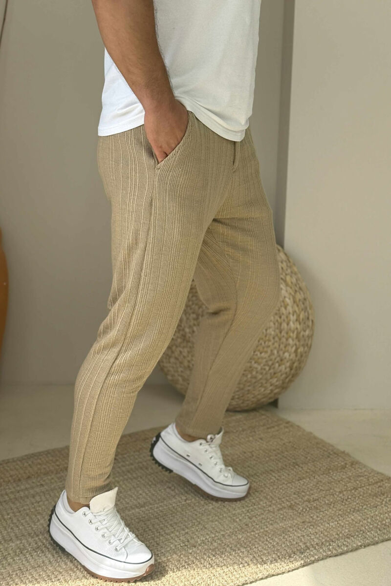 LACING WAIST KNITTED ONE COLOR MEN PANTS LIGHT BROWN/KAZB - 4