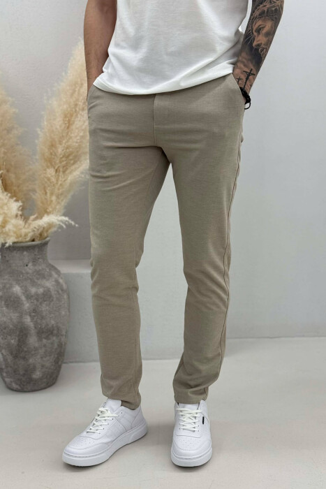 LACING WAIST SIMPLE MEN PANTS BEIGE/BEZHE - KLAUDIO FASHION