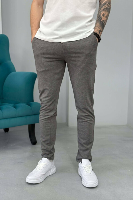 LACING WAIST SIMPLE MEN PANTS GREY/GRI - KLAUDIO FASHION