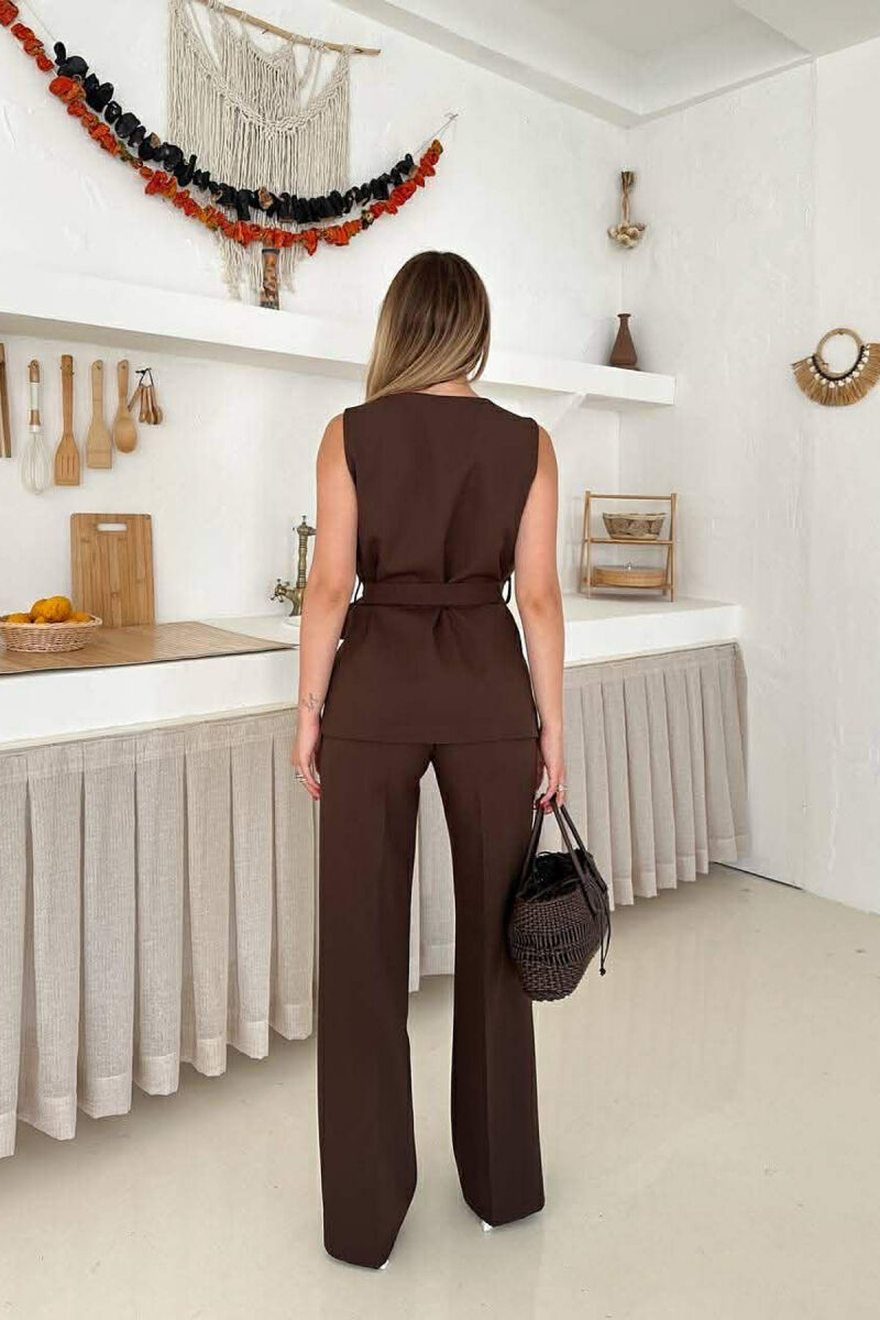 LACING WAIST TANK TOP + TROUSERS WOMAN SET BROWN/KAFE - 3